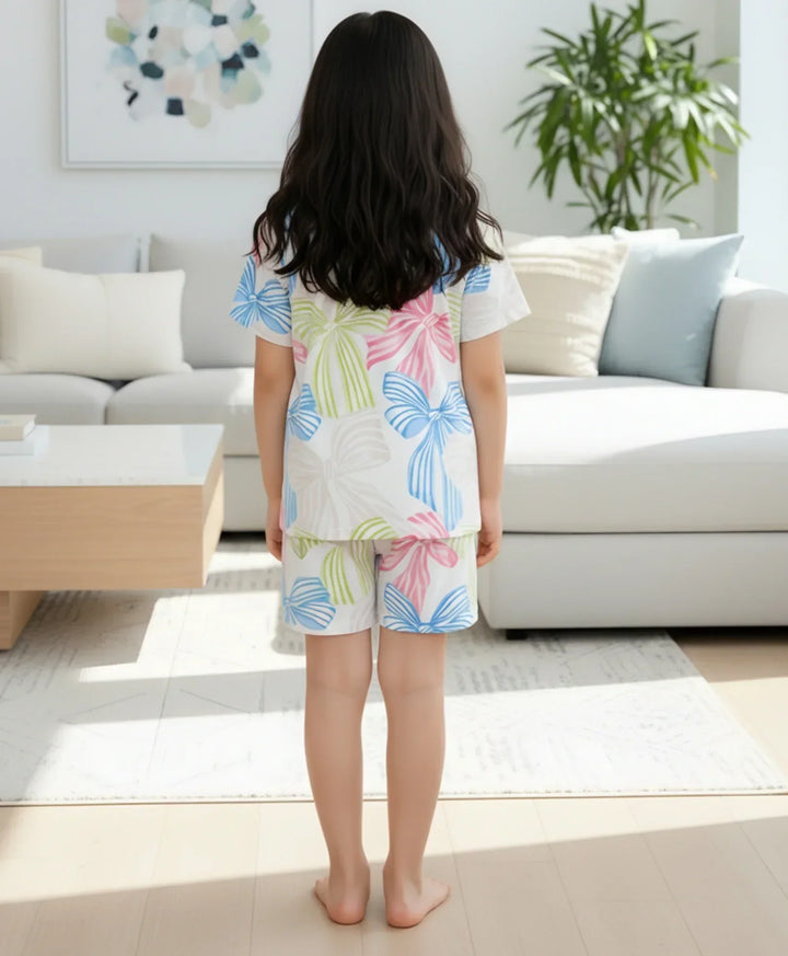 PAINTED BOW SLEEPWEAR SHORT SET - WHITE - Anthrilo 
