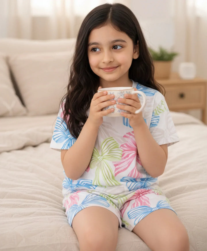 PAINTED BOW SLEEPWEAR SHORT SET - WHITE - Anthrilo 