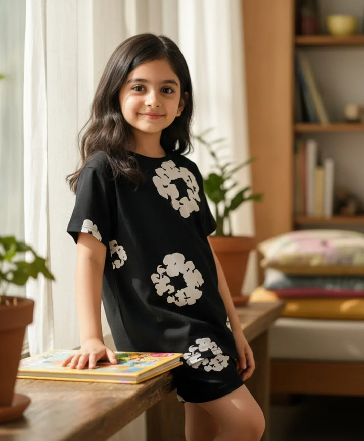 POP BLACK GIRLS SLEEPWEAR SHORT SET - BLACK - Anthrilo 