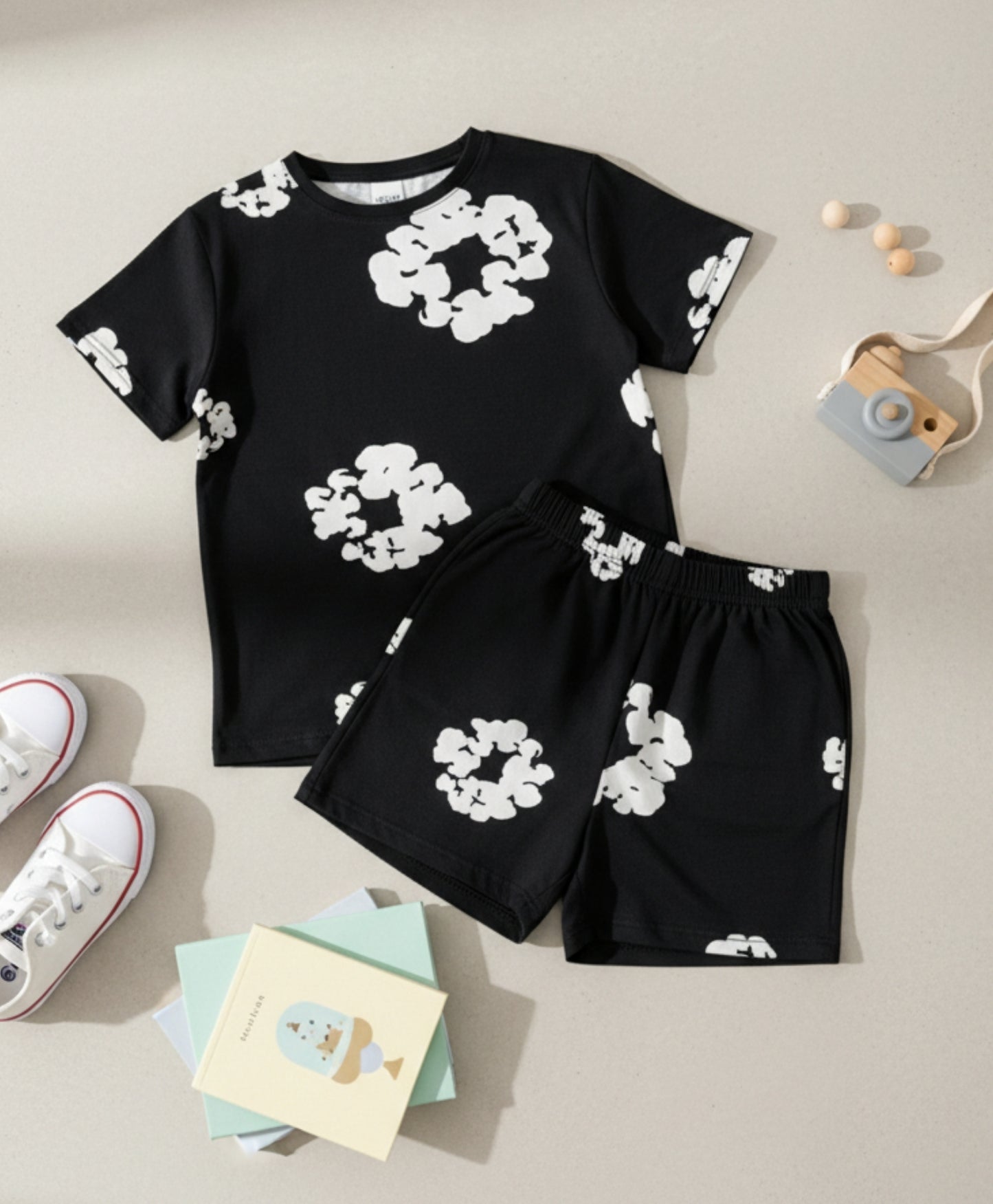 POP BLACK GIRLS SLEEPWEAR SHORT SET - BLACK