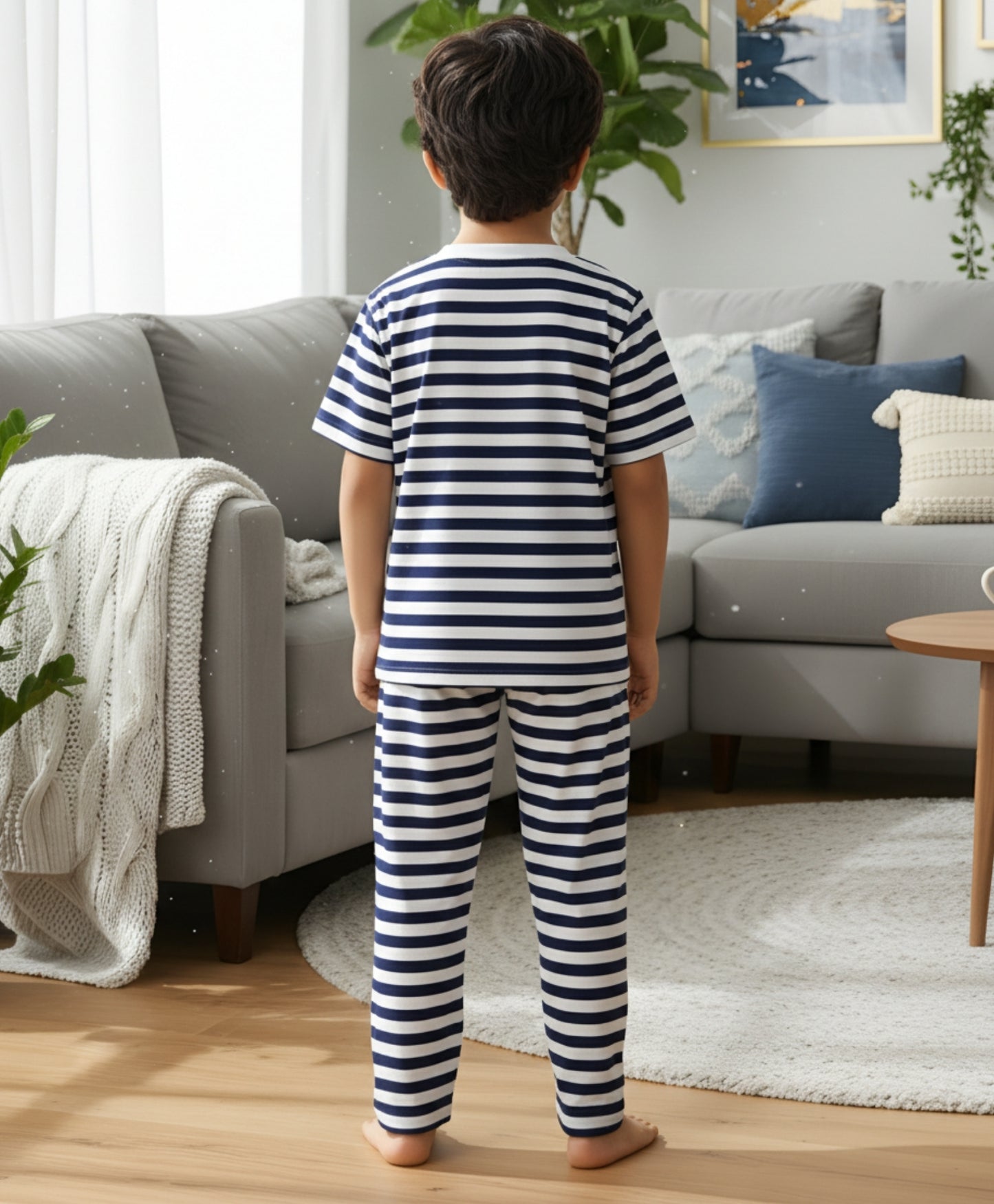 NAVY WHITE STRIPE SHORT SLEEVE PYJAMA SET - NAVY/WHITE - Anthrilo 