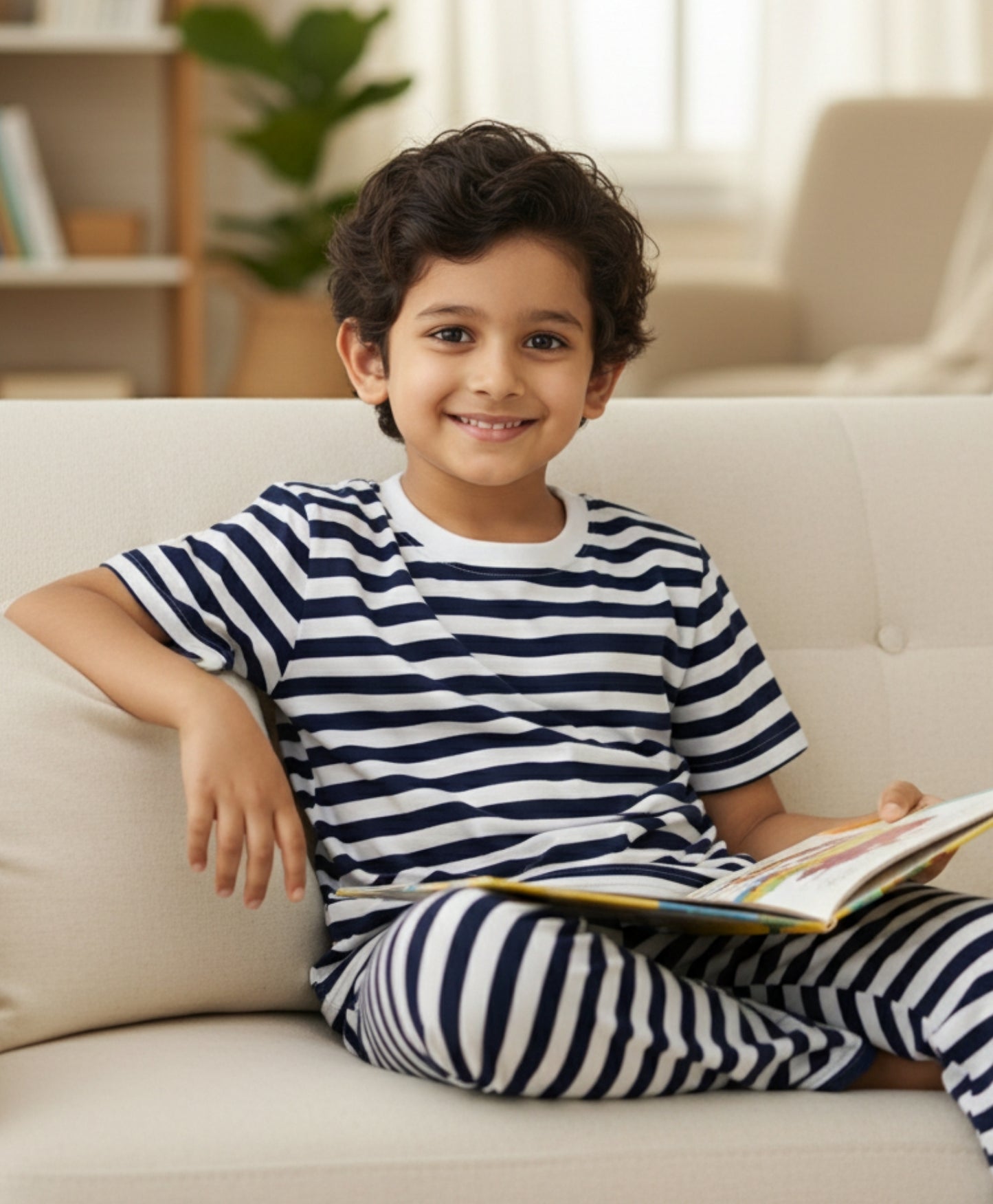 NAVY WHITE STRIPE SHORT SLEEVE PYJAMA SET - NAVY/WHITE - Anthrilo 