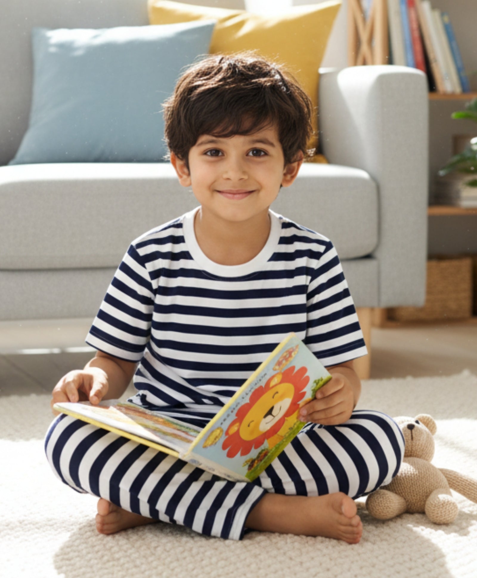 NAVY WHITE STRIPE SHORT SLEEVE PYJAMA SET - NAVY/WHITE - Anthrilo 