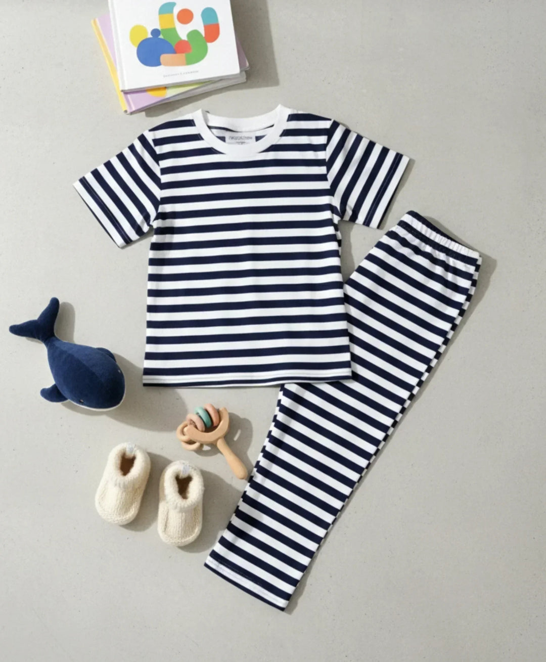 NAVY WHITE STRIPE SHORT SLEEVE PYJAMA SET - NAVY/WHITE - Anthrilo 