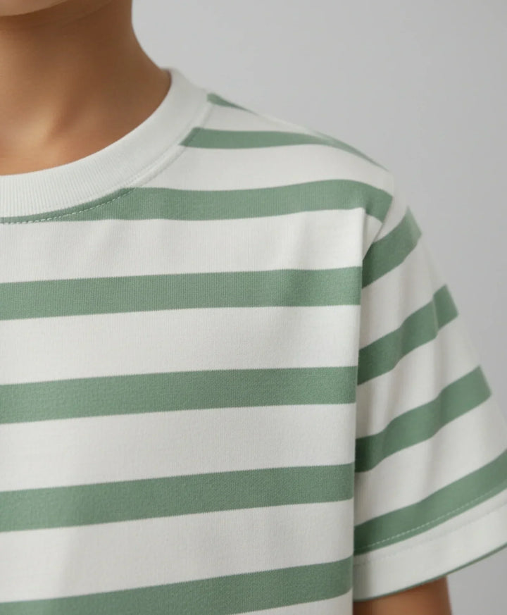 GREEN WHITE STRIPE SHORT SLEEVE PYJAMA SET - GREEN/WHITE - Anthrilo 