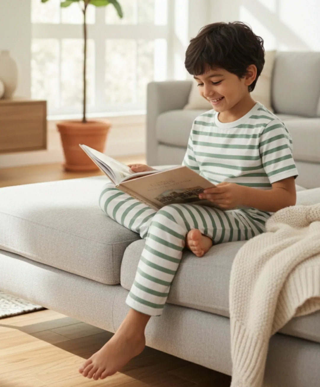 GREEN WHITE STRIPE SHORT SLEEVE PYJAMA SET - GREEN/WHITE - Anthrilo 