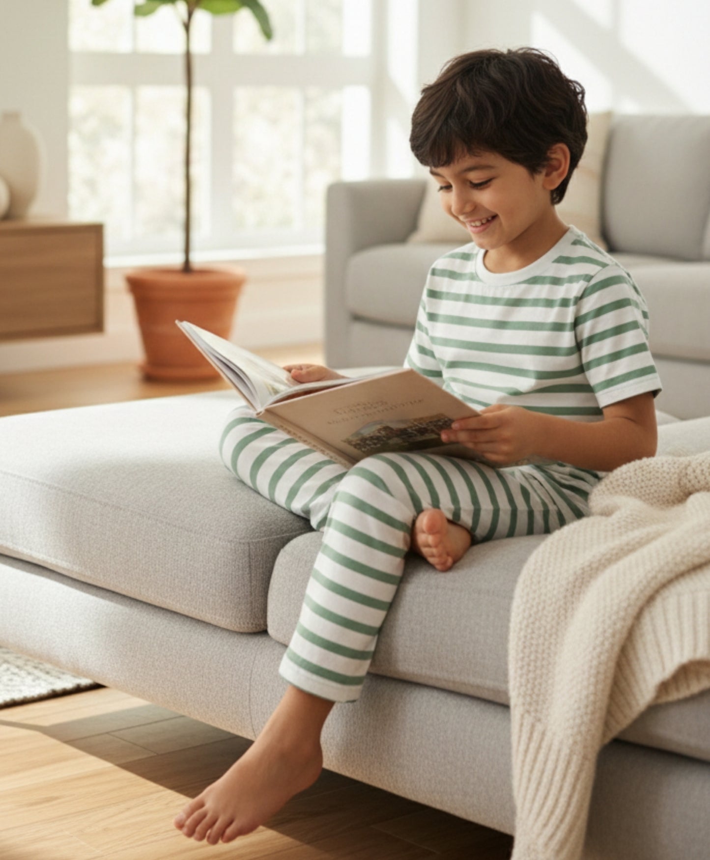 GREEN WHITE STRIPE SHORT SLEEVE PYJAMA SET - GREEN/WHITE