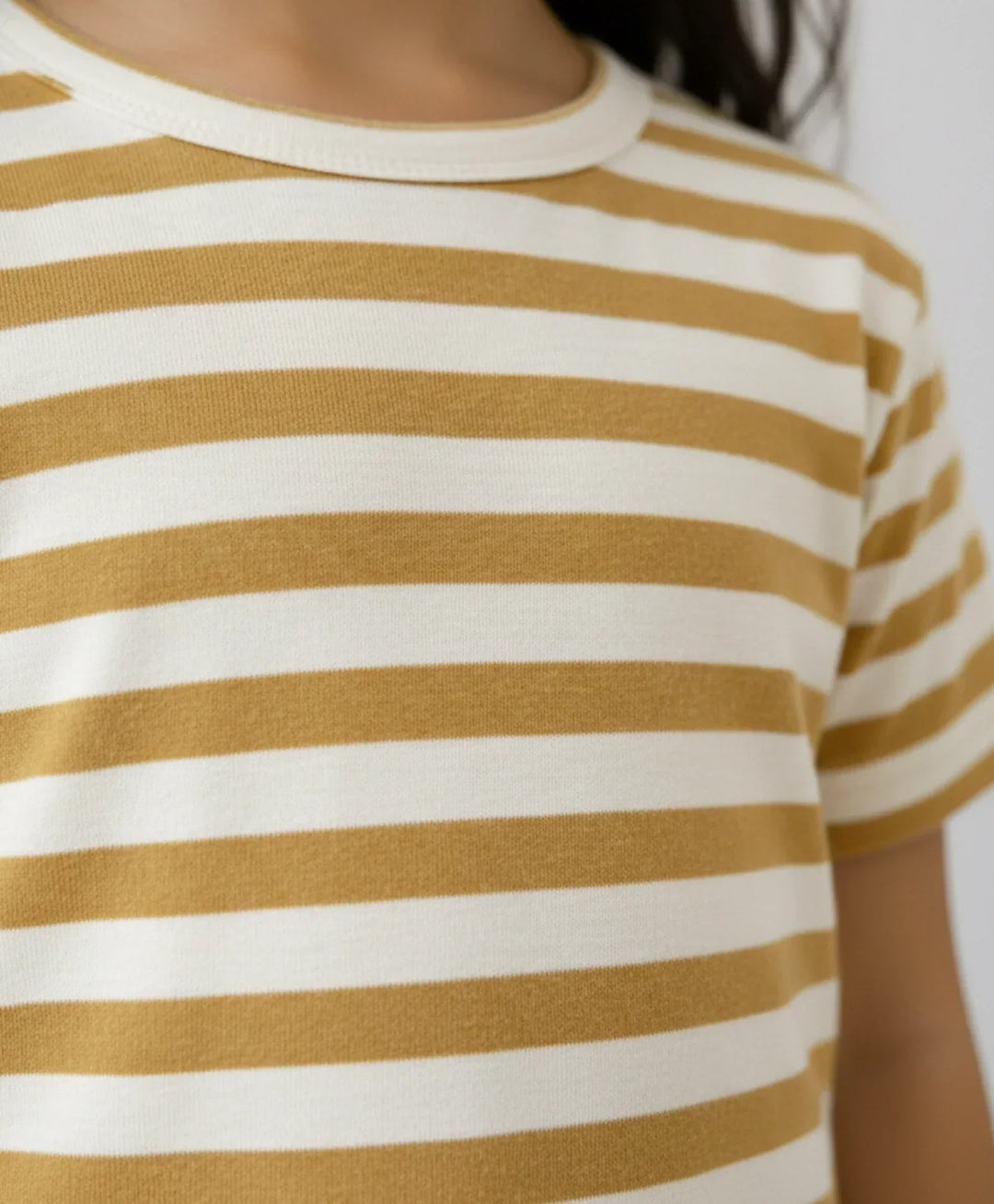 Beige White Stripe Girls Short Sleeve Pyjama Set - Beige/White