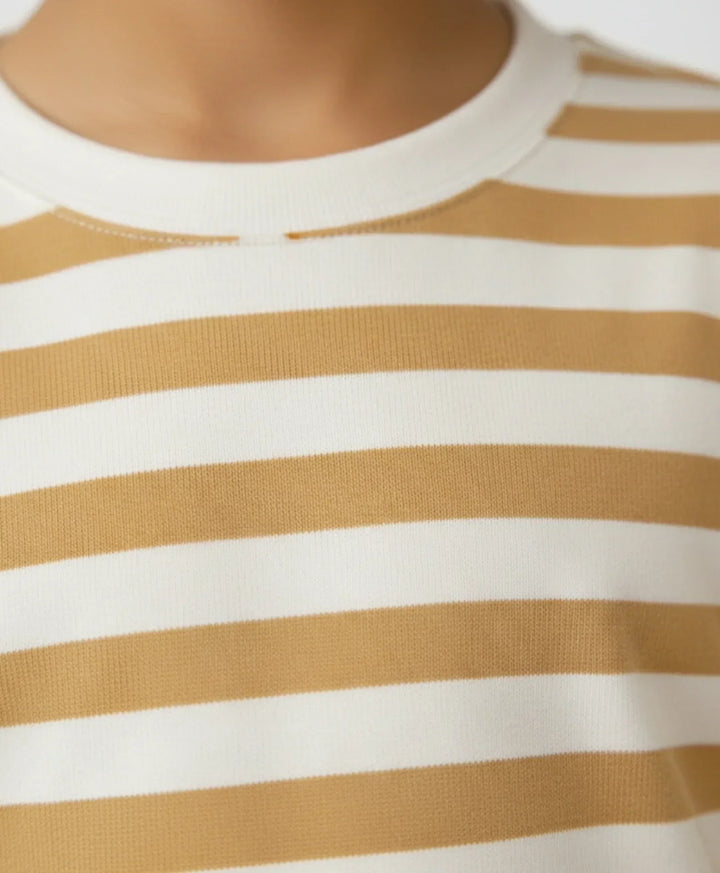BEIGE WHITE STRIPE SHORT SLEEVE PYJAMA SET - BEIGE/WHITE - Anthrilo 