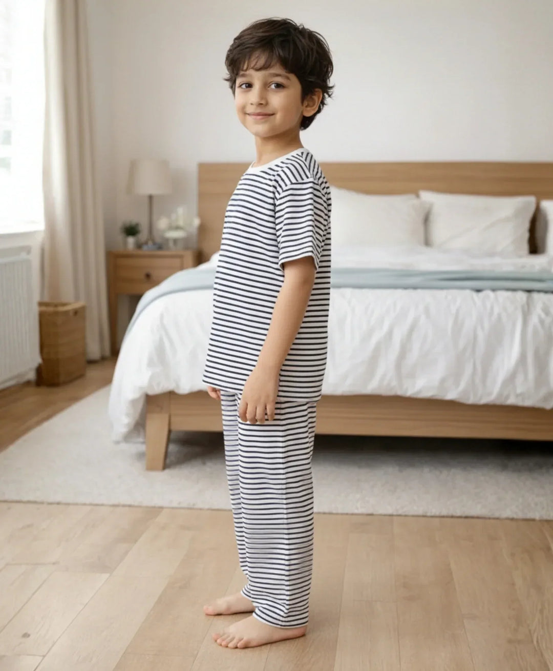 BLACK WHITE STRIPE SHORT SLEEVE PYJAMA SET - BLACK/WHITE - Anthrilo 