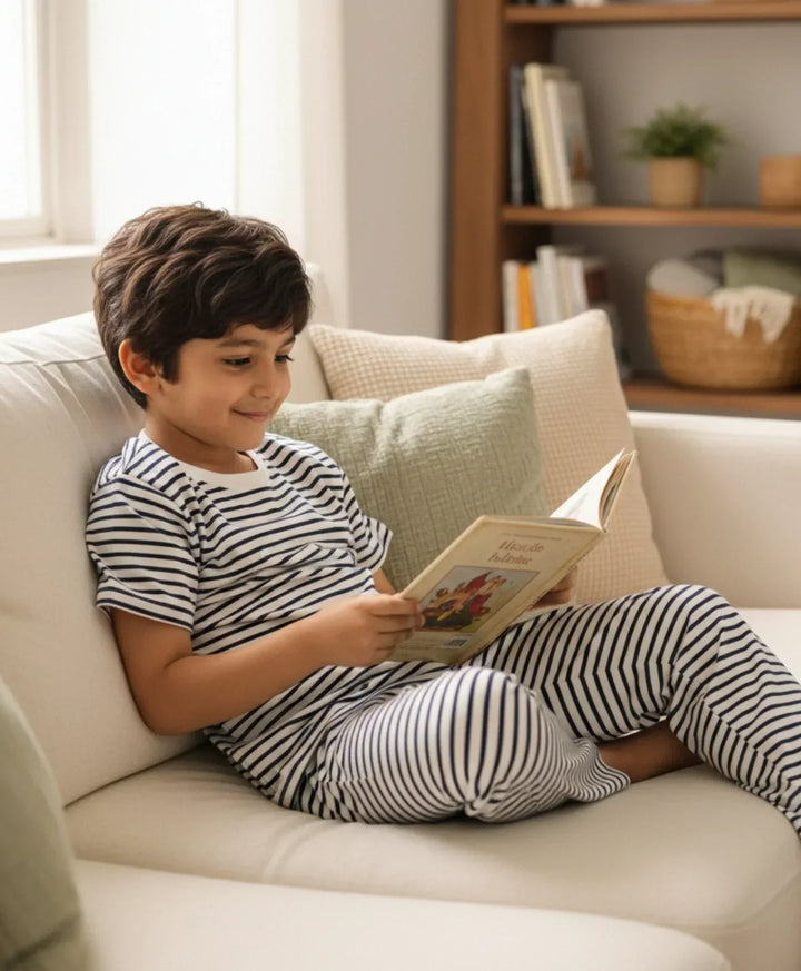 BLACK WHITE STRIPE SHORT SLEEVE PYJAMA SET - BLACK/WHITE - Anthrilo 