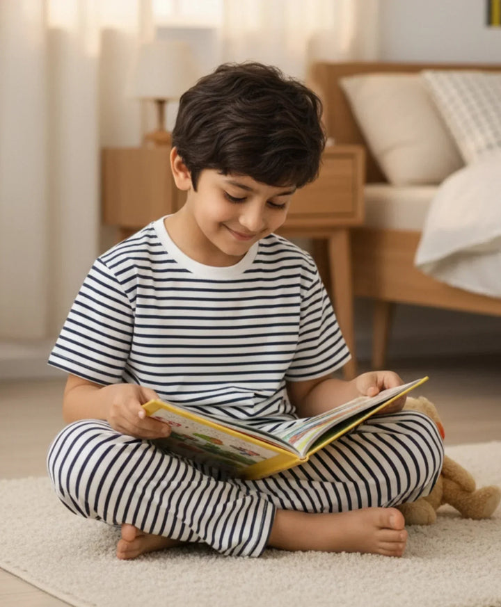BLACK WHITE STRIPE SHORT SLEEVE PYJAMA SET - BLACK/WHITE - Anthrilo 