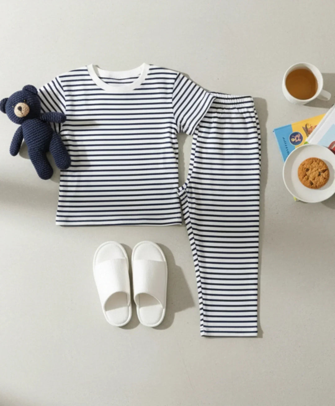 BLACK WHITE STRIPE SHORT SLEEVE PYJAMA SET - BLACK/WHITE - Anthrilo 