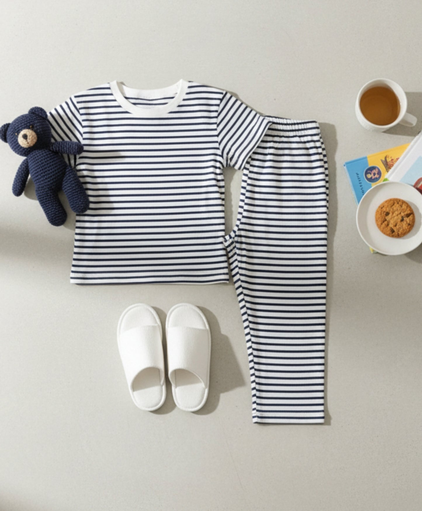 BLACK WHITE STRIPE SHORT SLEEVE PYJAMA SET - BLACK/WHITE