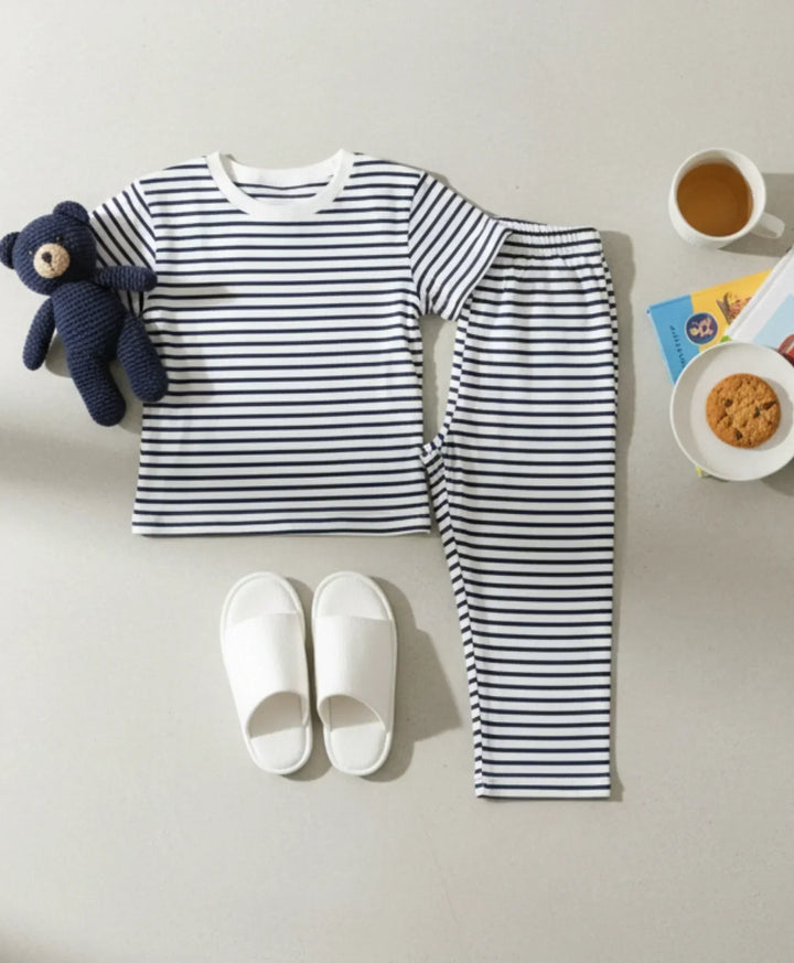 BLACK WHITE STRIPE SHORT SLEEVE PYJAMA SET - BLACK/WHITE - Anthrilo 