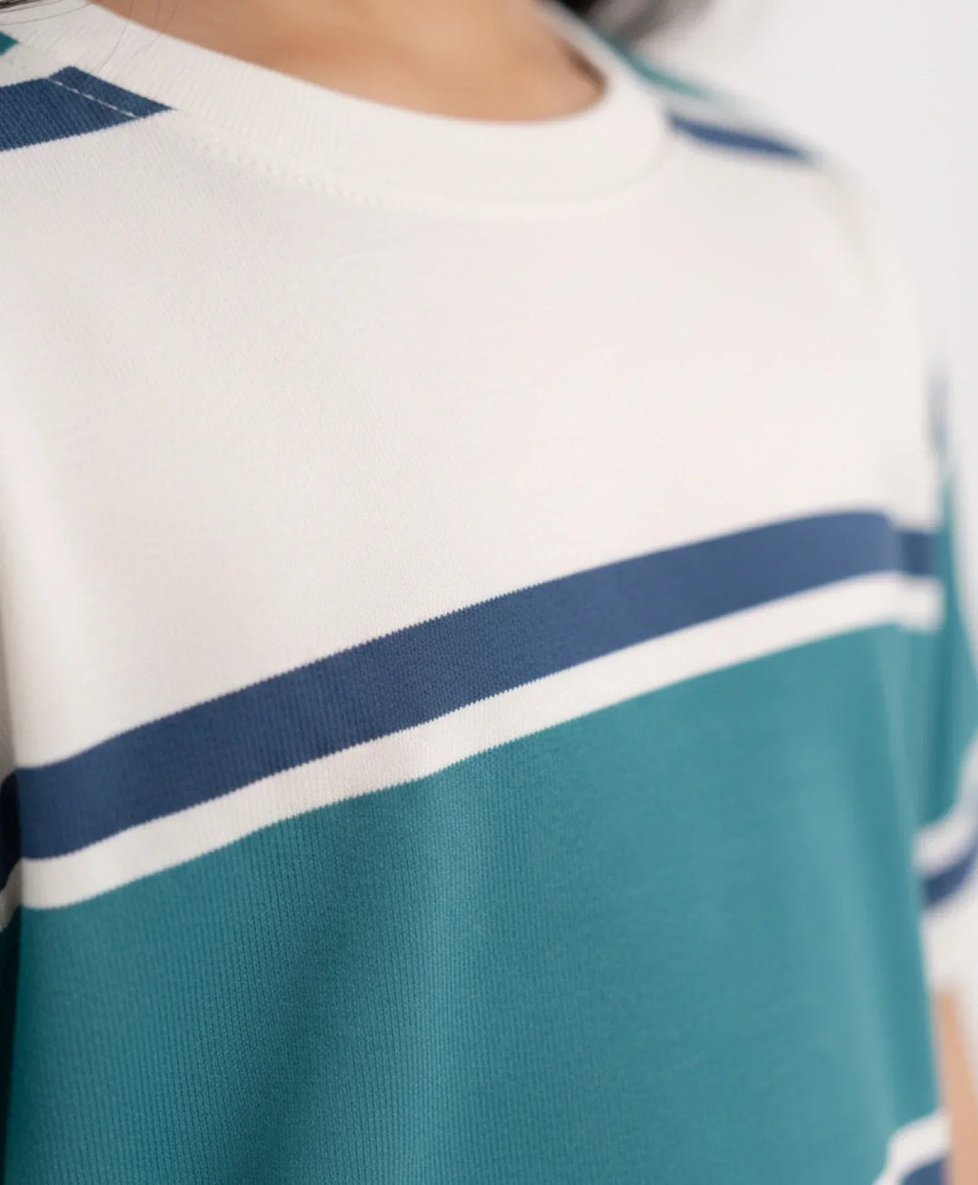 Oil Green Navy White Stripe Girls Short Sleeve Pyjama Set - Oil Green/Navy/White