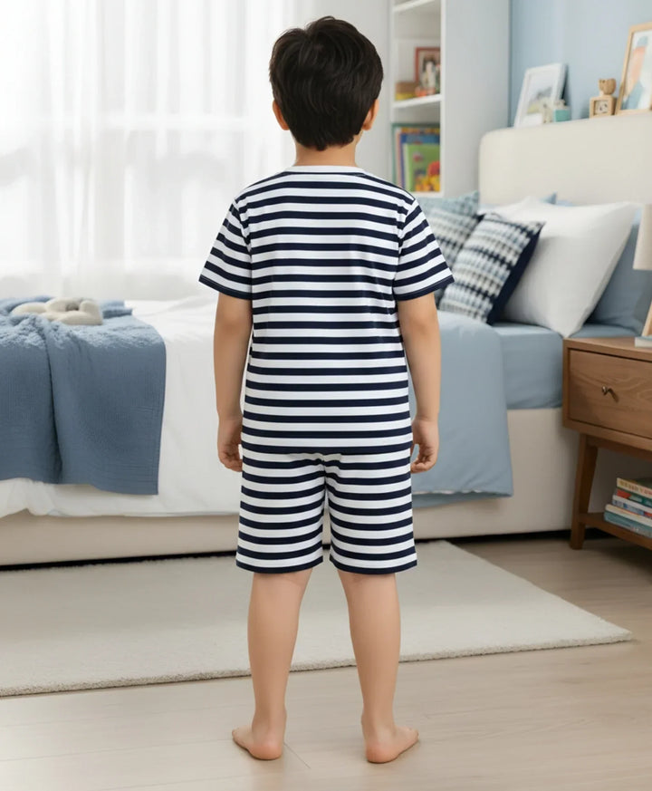 NAVY WHITE STRIPE BOYS SLEEPWEAR SHORT SET - NAVY/WHITE - Anthrilo 