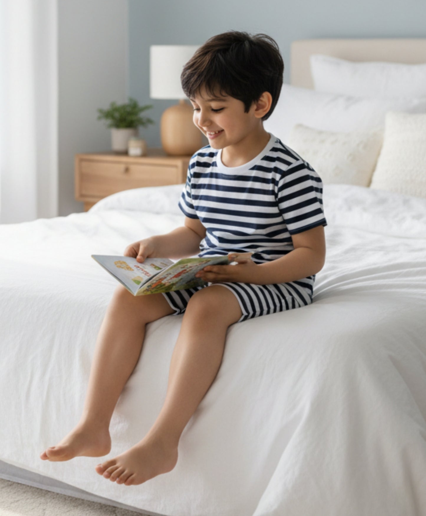 NAVY WHITE STRIPE BOYS SLEEPWEAR SHORT SET - NAVY/WHITE