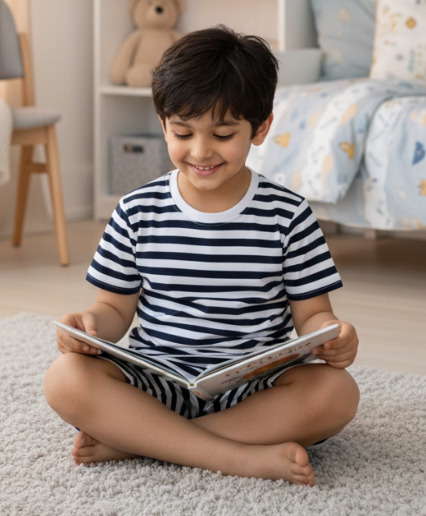 NAVY WHITE STRIPE BOYS SLEEPWEAR SHORT SET - NAVY/WHITE