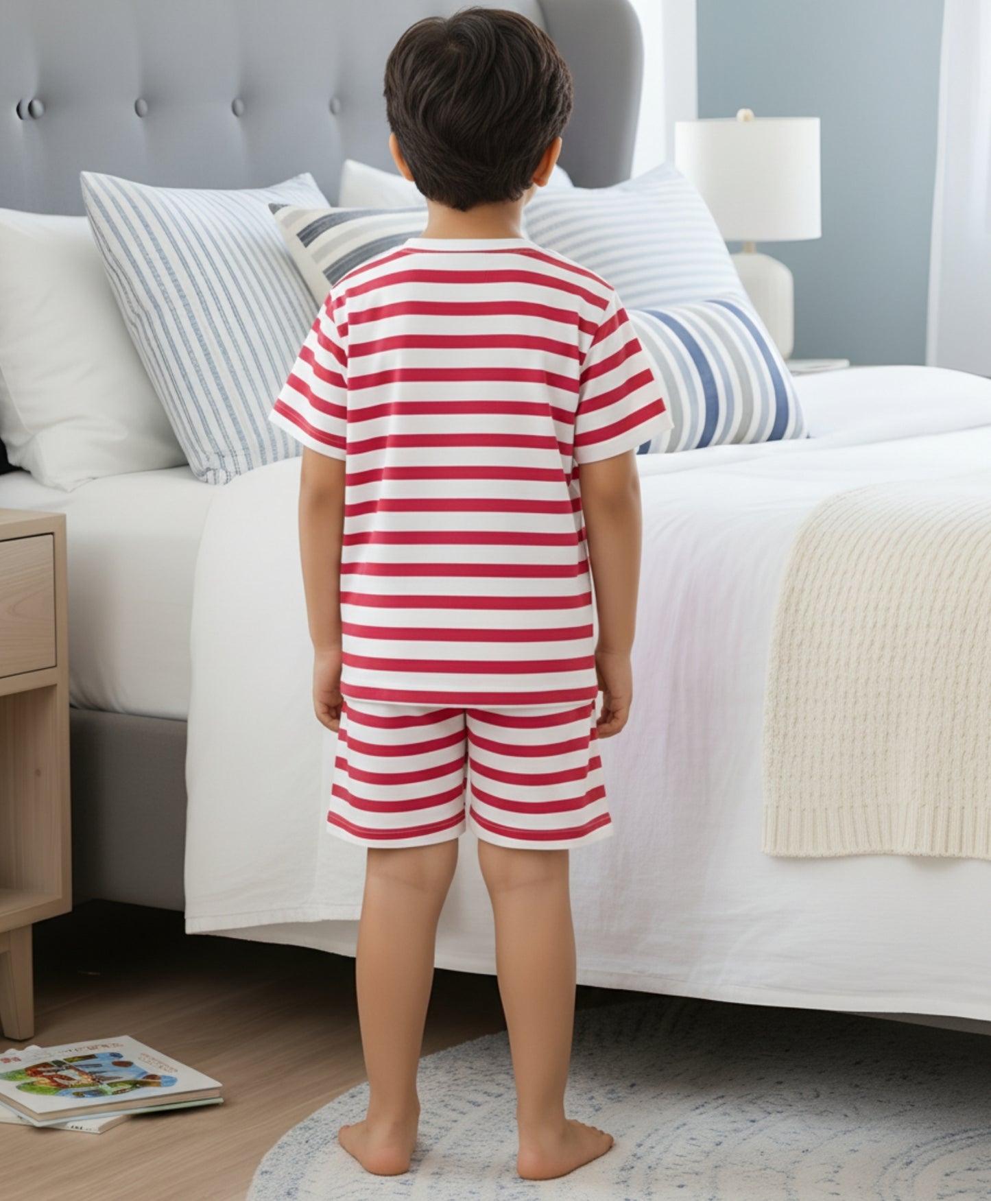 RED WHITE STRIPE SLEEPWEAR SHORT SET - RED/WHITE