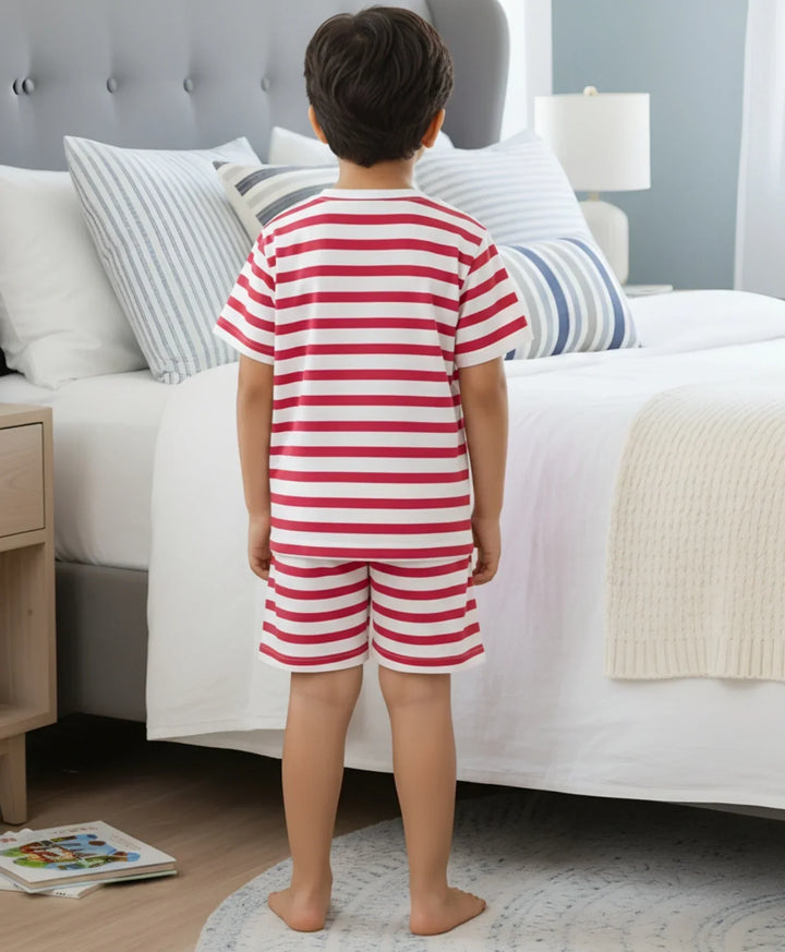 RED WHITE STRIPE SLEEPWEAR SHORT SET - RED/WHITE - Anthrilo 