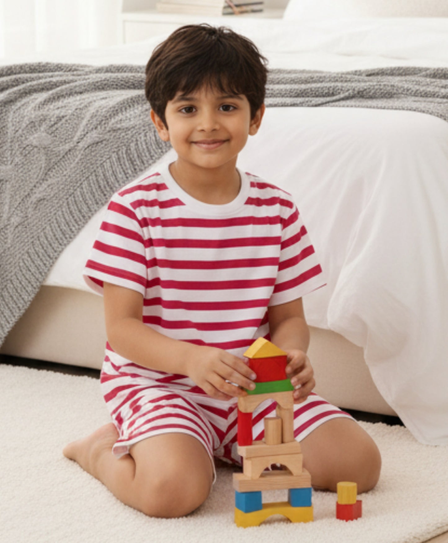 RED WHITE STRIPE SLEEPWEAR SHORT SET - RED/WHITE