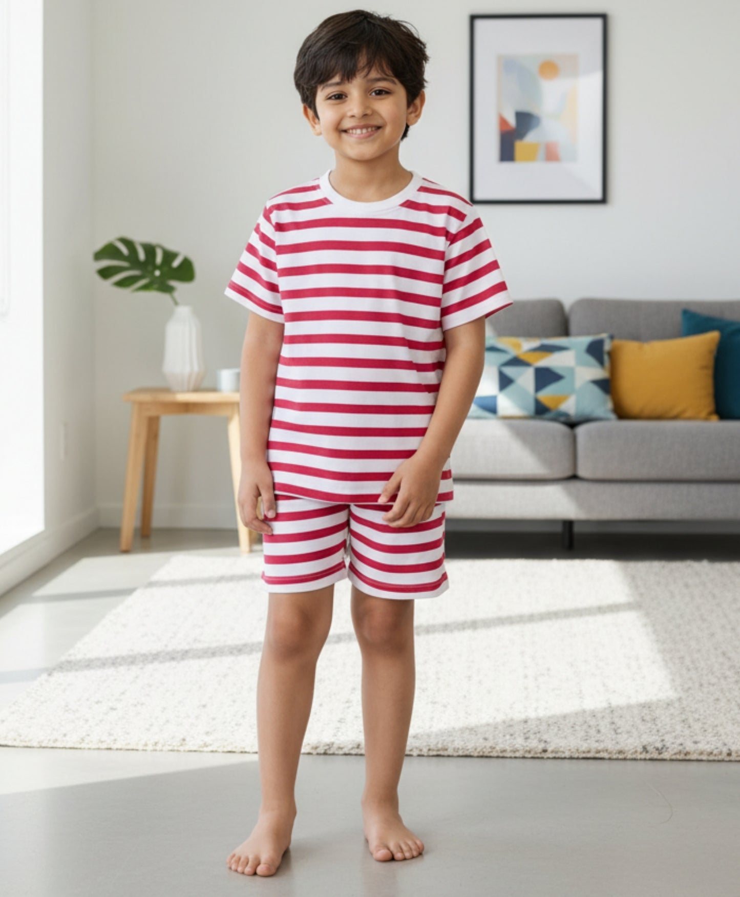 RED WHITE STRIPE SLEEPWEAR SHORT SET - RED/WHITE