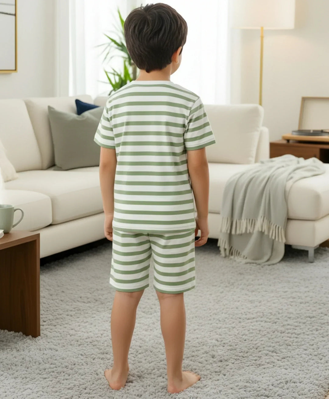 Green White Stripe Sleepwear Short Set - Green/White