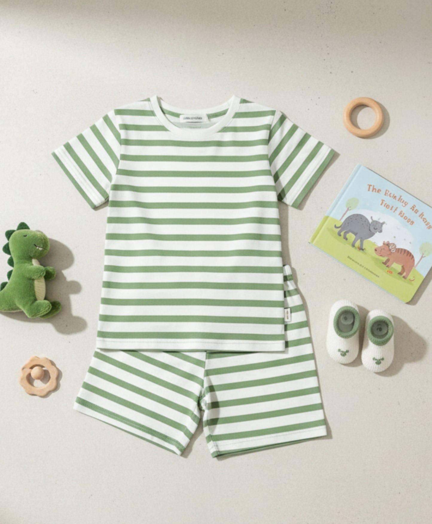 GREEN WHITE STRIPE SLEEPWEAR SHORT SET - GREEN/WHITE