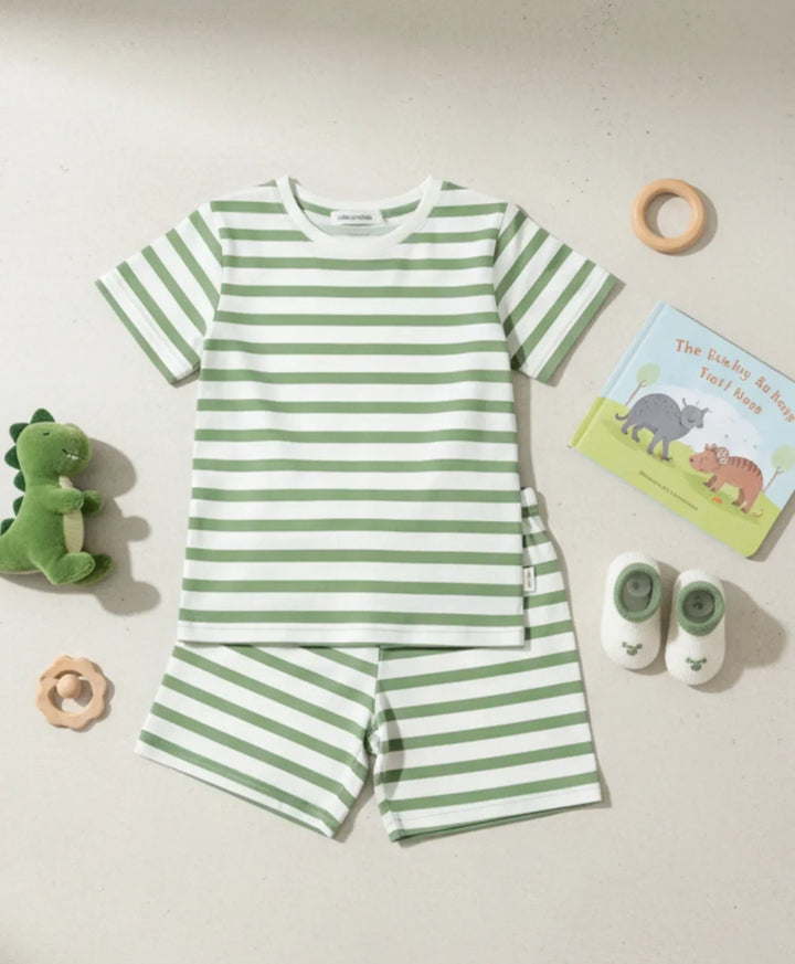 Green White Stripe Sleepwear Short Set - Green/White