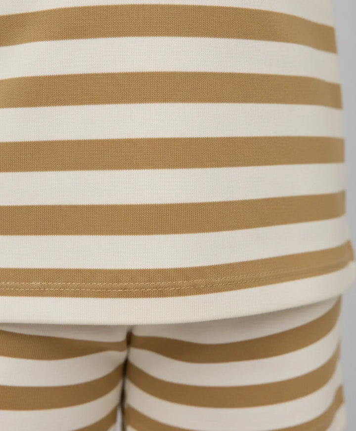 BEIGE WHITE STRIPE SLEEPWEAR SHORT SET - BEIGE/WHITE - Anthrilo 