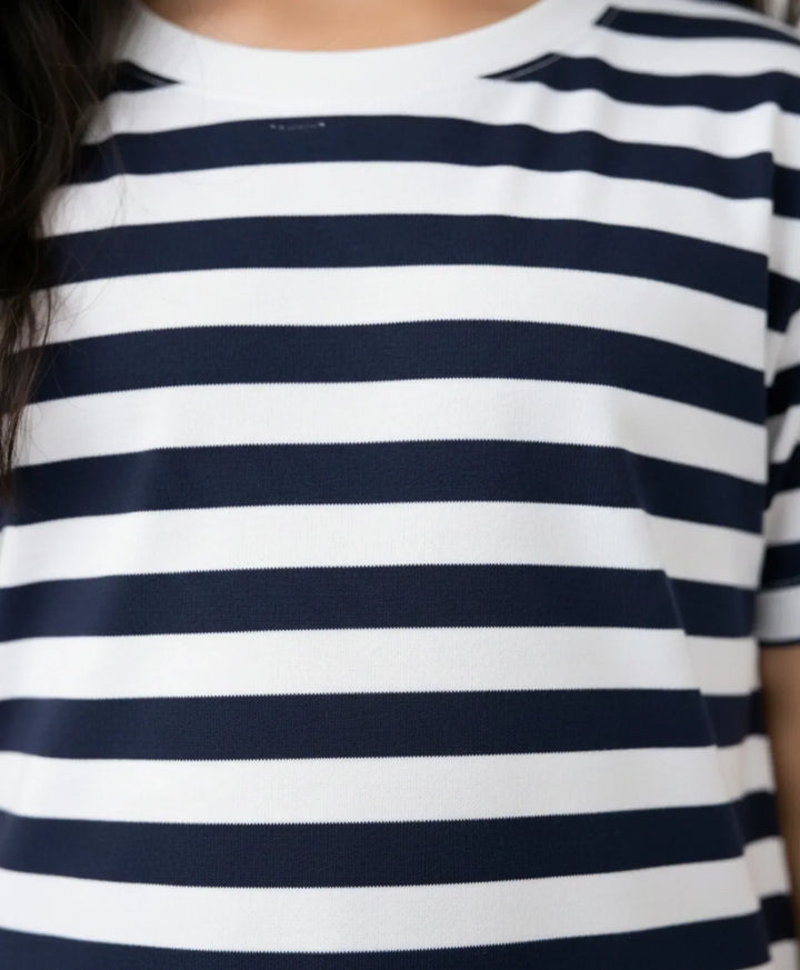 Navy White Stripe Girls Sleepwear Short Set - Navy/White