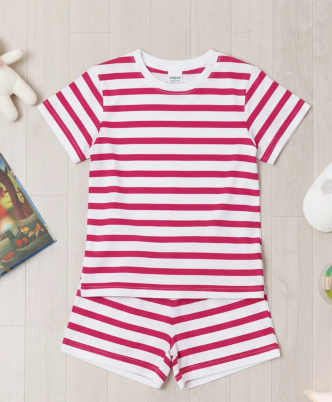 RED WHITE STRIPE GIRLS SLEEPWEAR SHORT SET - RED/WHITE - Anthrilo 