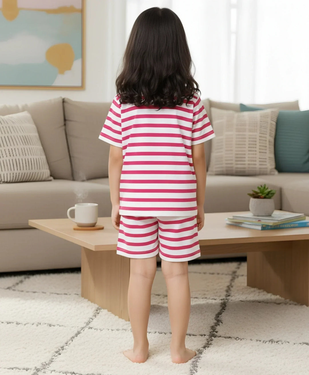 RED WHITE STRIPE GIRLS SLEEPWEAR SHORT SET - RED/WHITE - Anthrilo 