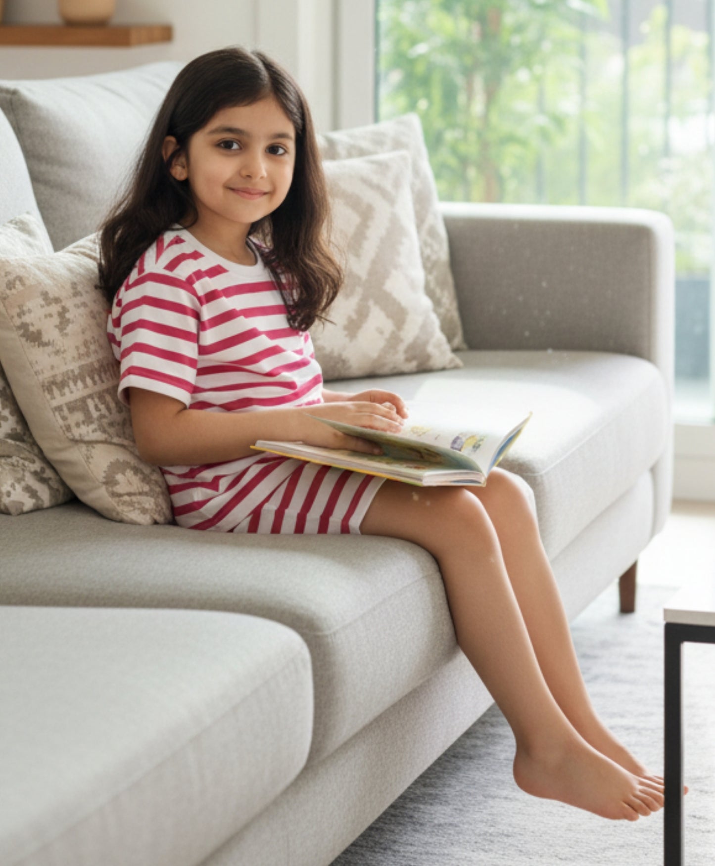 RED WHITE STRIPE GIRLS SLEEPWEAR SHORT SET - RED/WHITE