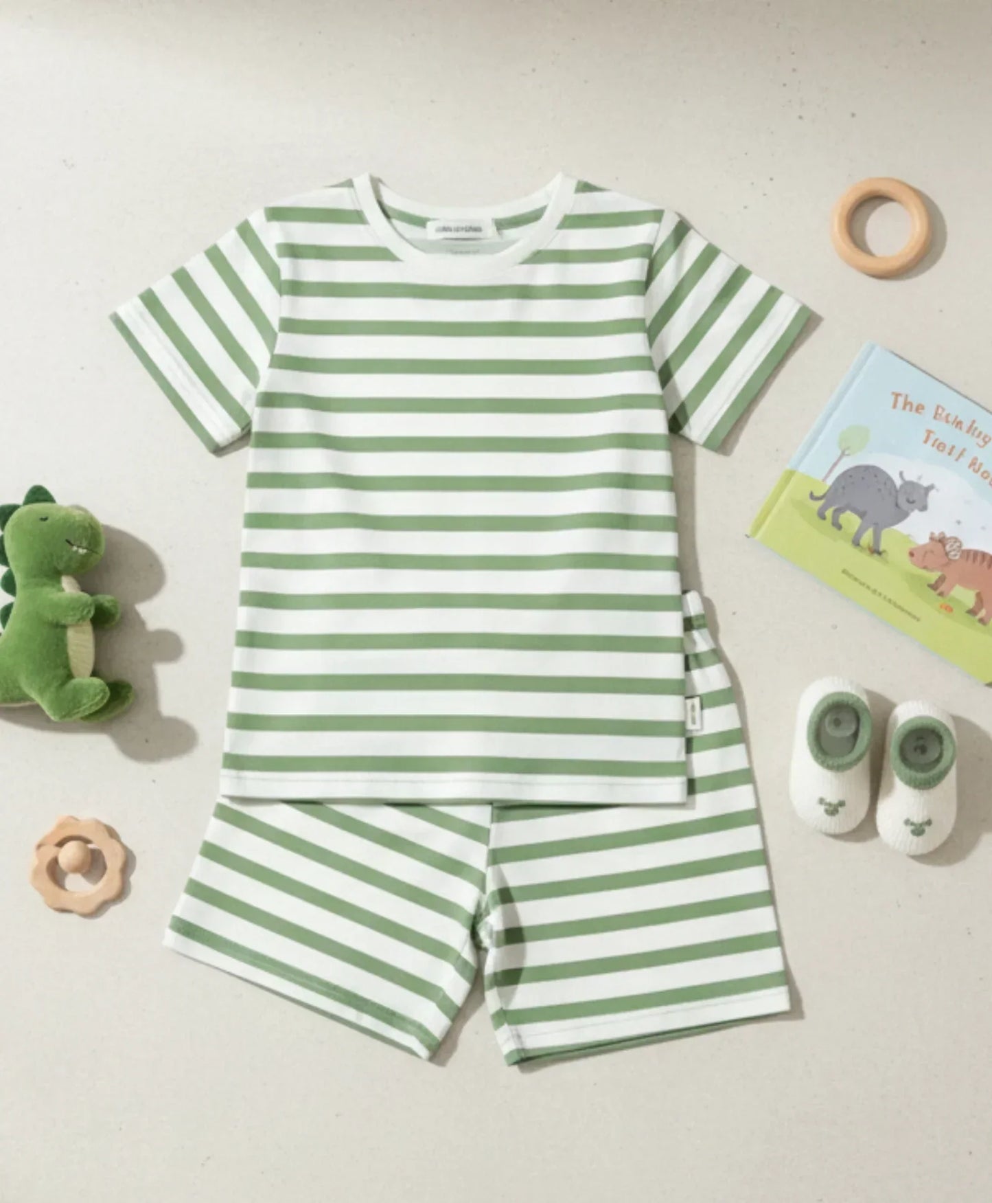 GREEN WHITE STRIPE GIRLS SLEEPWEAR SHORT SET - GREEN/WHITE - Anthrilo 