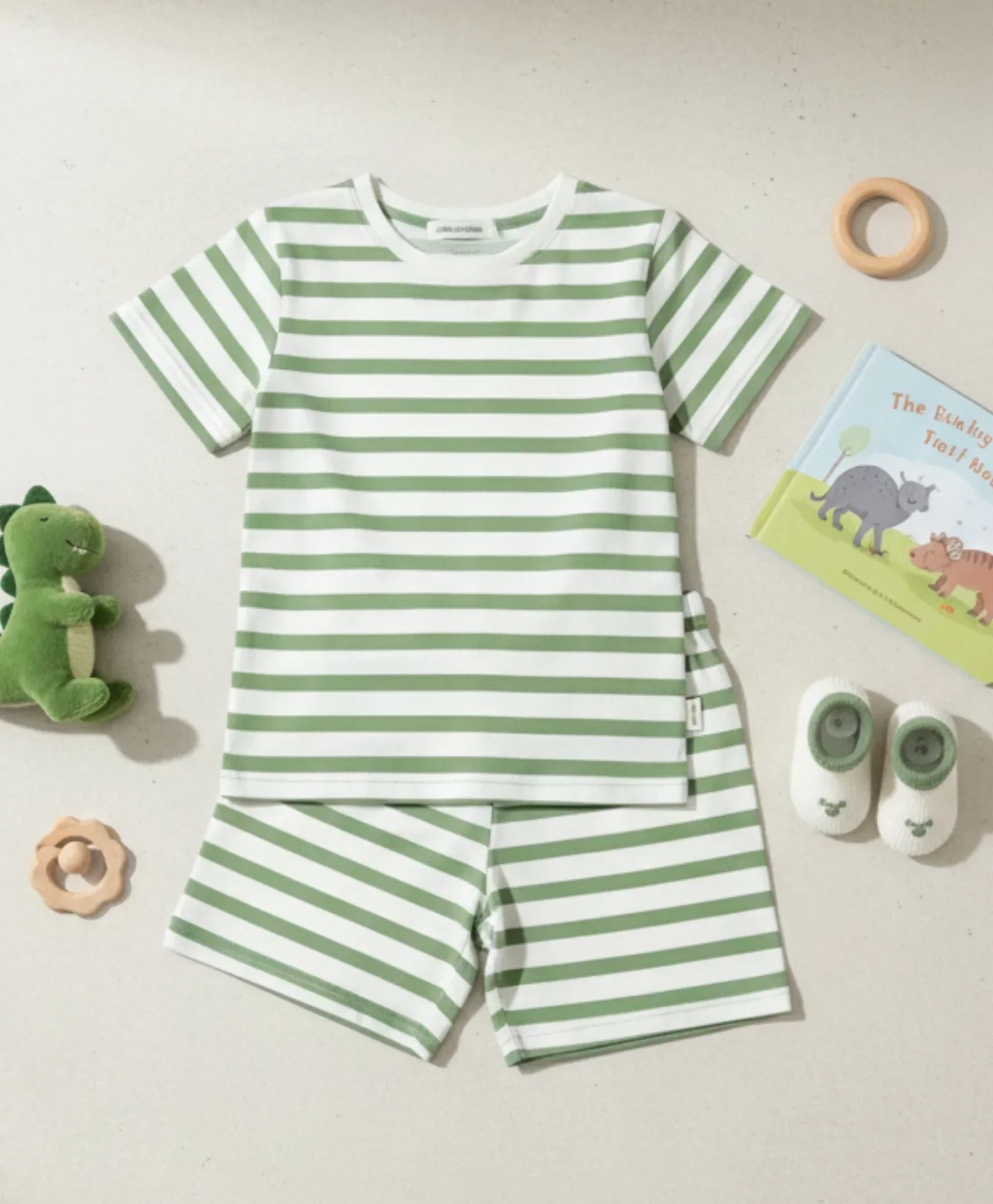 GREEN WHITE STRIPE GIRLS SLEEPWEAR SHORT SET - GREEN/WHITE - Anthrilo 