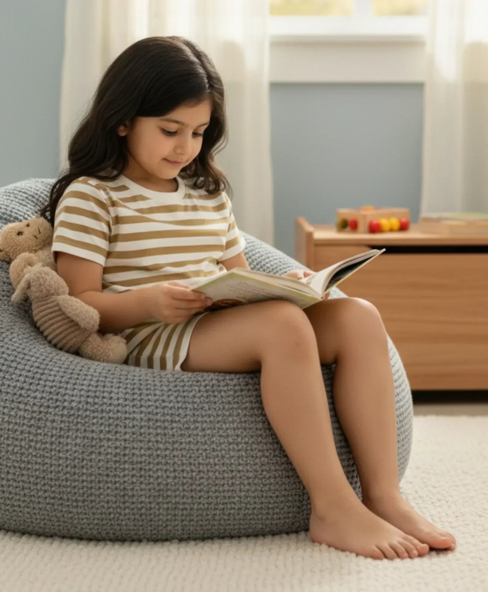 BEIGE WHITE STRIPE GIRLS SLEEPWEAR SHORT SET - BEIGE/WHITE - Anthrilo 