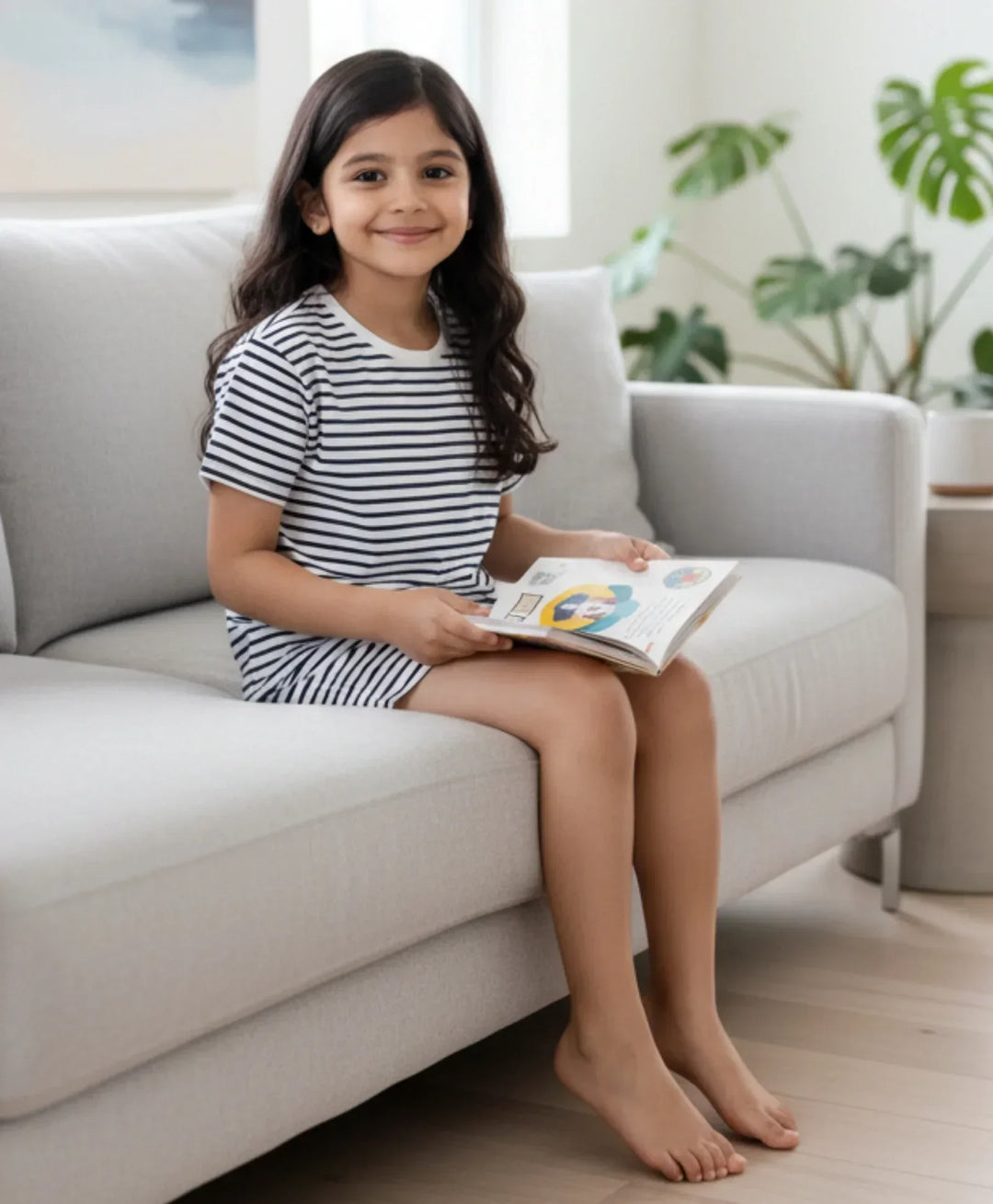 BLACK WHITE STRIPE GIRLS SLEEPWEAR SHORT SET - BLACK/WHITE - Anthrilo 