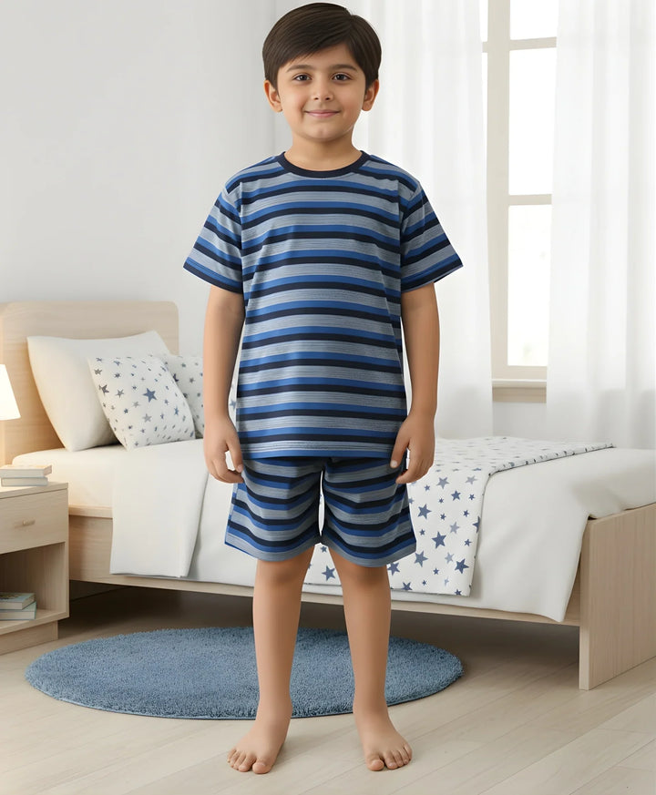 Royal Navy Stripe Sleepwear Short Set - Royal/Navy