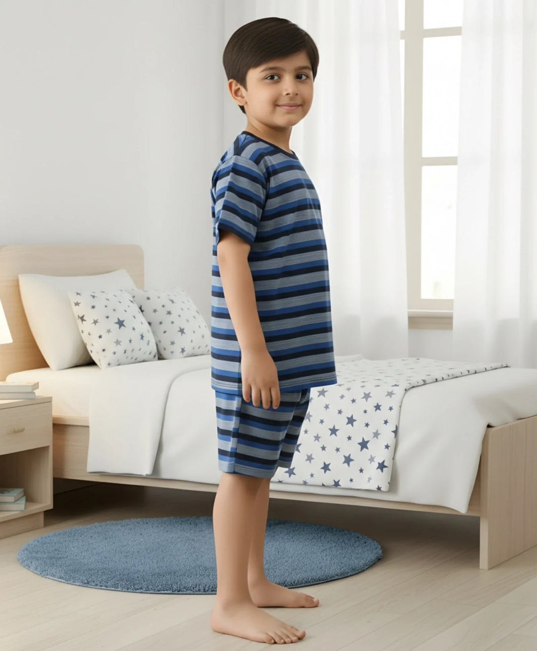 Royal Navy Stripe Sleepwear Short Set - Royal/Navy
