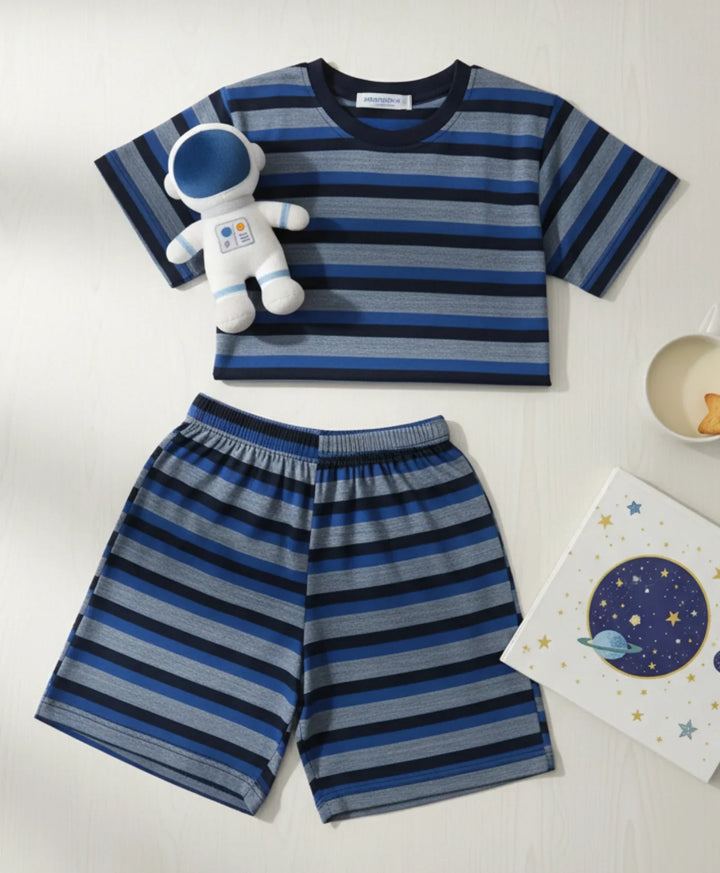 Royal Navy Stripe Sleepwear Short Set - Royal/Navy