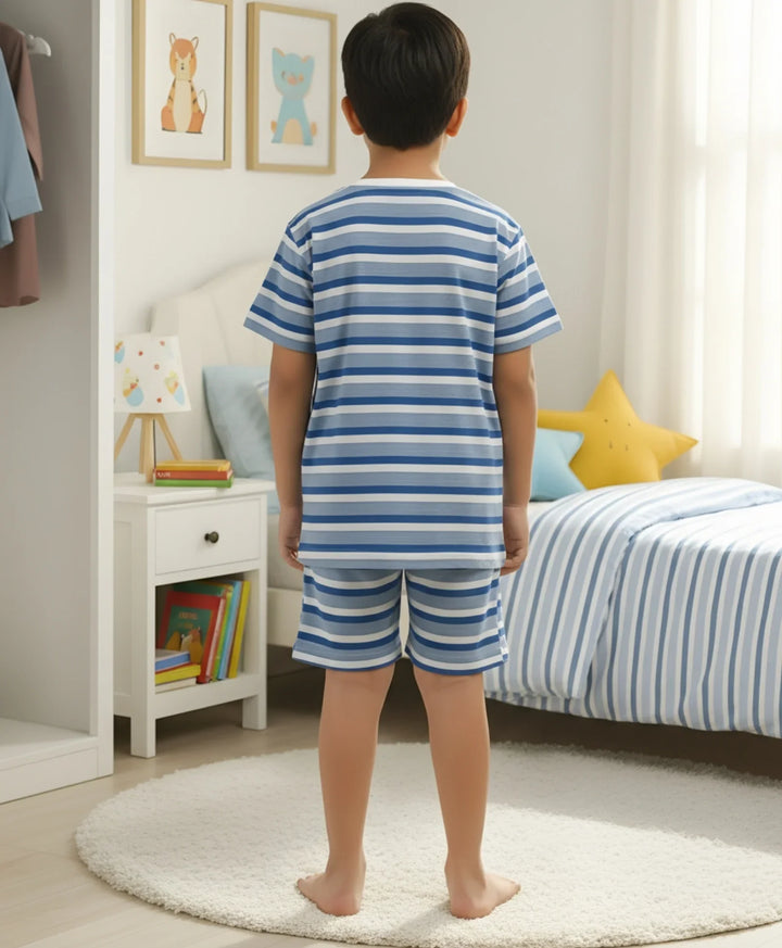 Ecru Royal Stripe Sleepwear Short Set - Royal/Navy