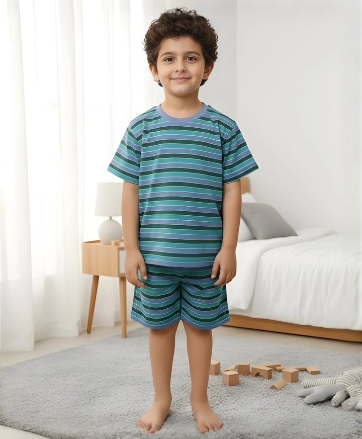 Green Olive Blue Stripe Sleepwear Short Set - Green/Blue