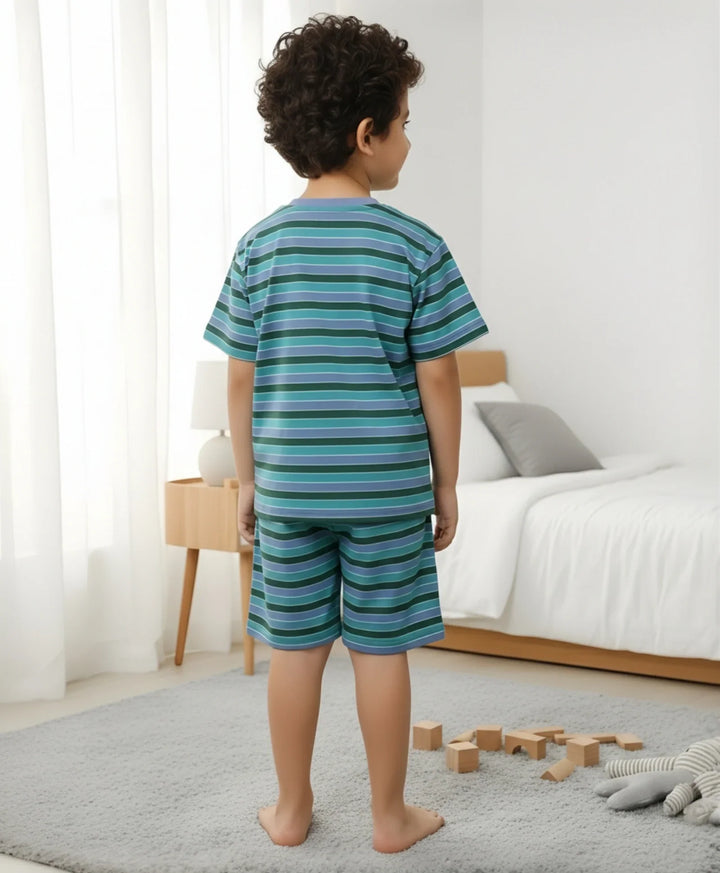 Green Olive Blue Stripe Sleepwear Short Set - Green/Blue