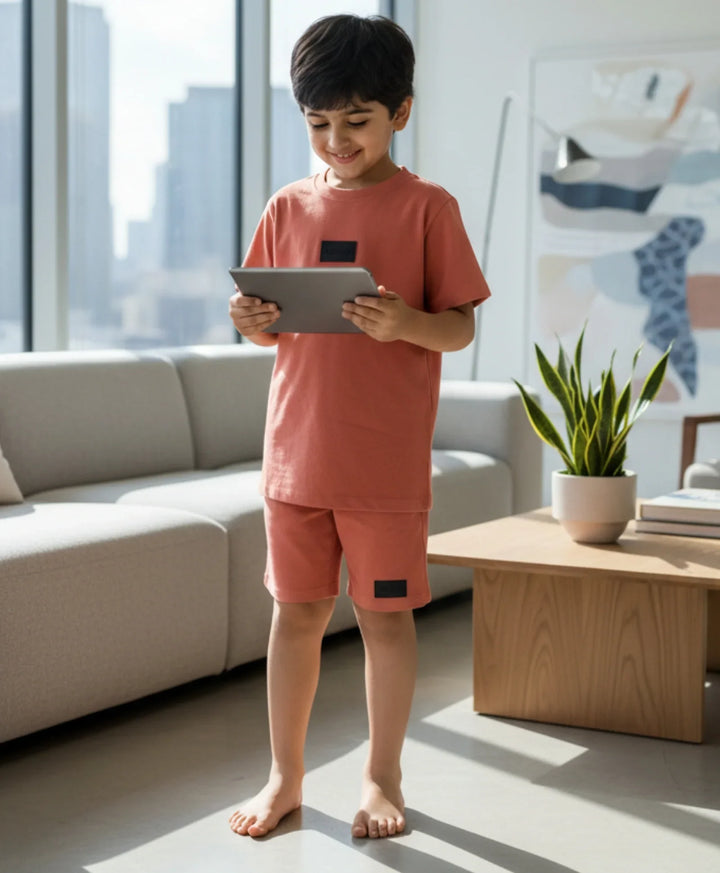 ESSENTIALS RUGBY BOYS SLEEPWEAR SHORT SET - ORANGE - Anthrilo 