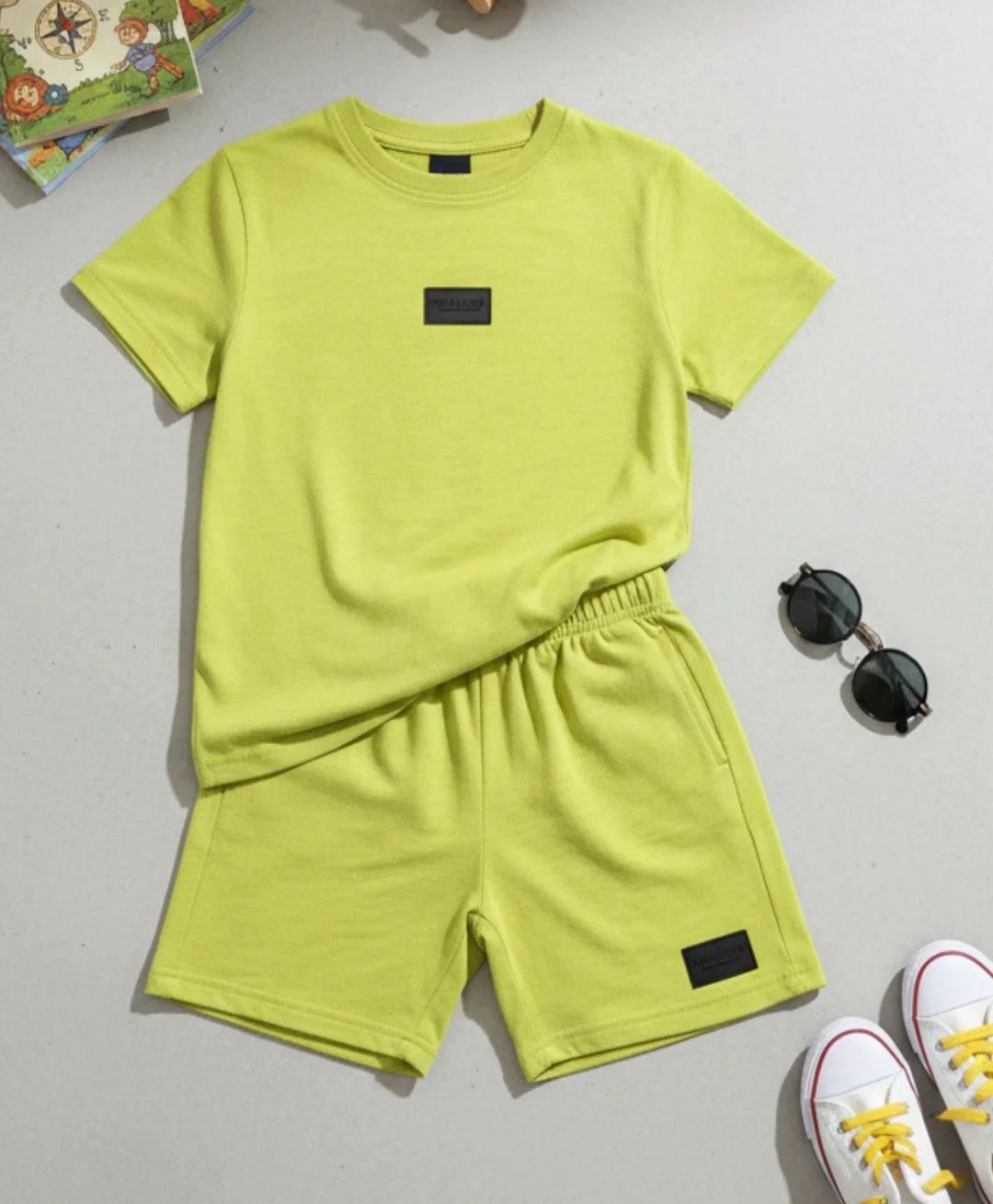 Essentials Rugby Boys Sleeepwear Short Set - Lime Yellow