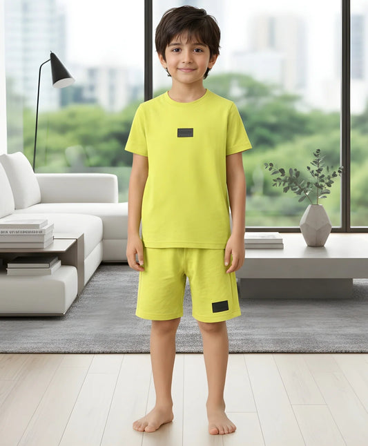 ESSENTIALS RUGBY BOYS SLEEEPWEAR SHORT SET - LIME YELLOW