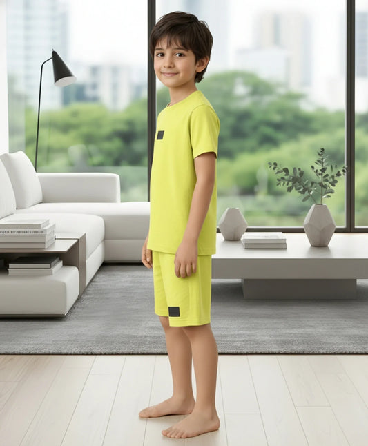 ESSENTIALS RUGBY BOYS SLEEEPWEAR SHORT SET - LIME YELLOW