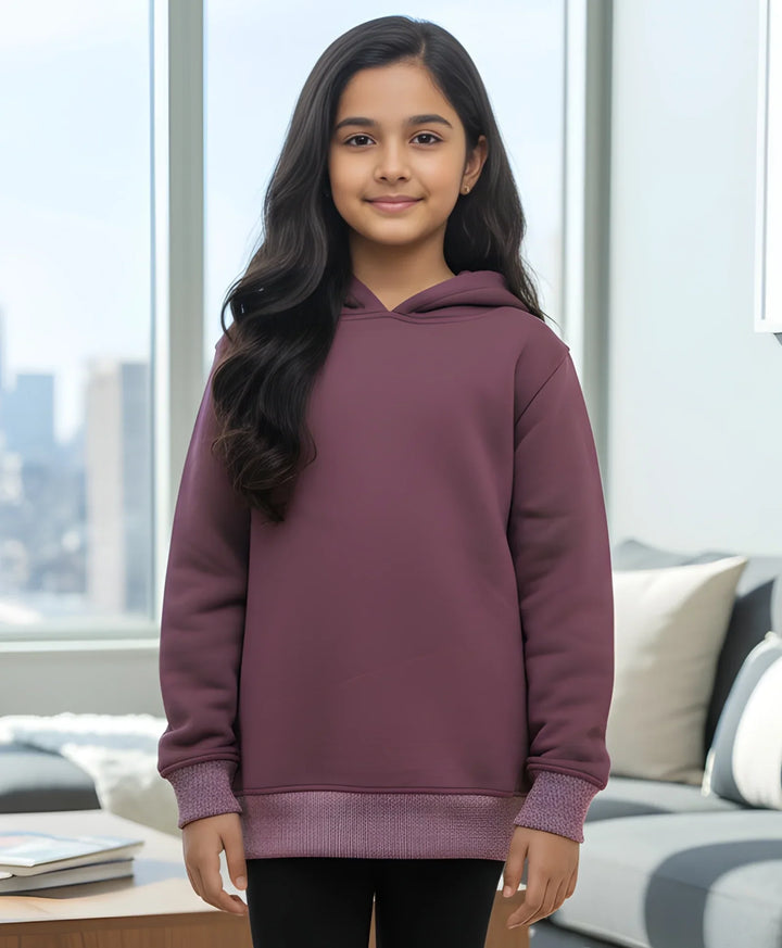 PURPLE BASIC GIRLS FLEECE HOODIE - PURPLE
